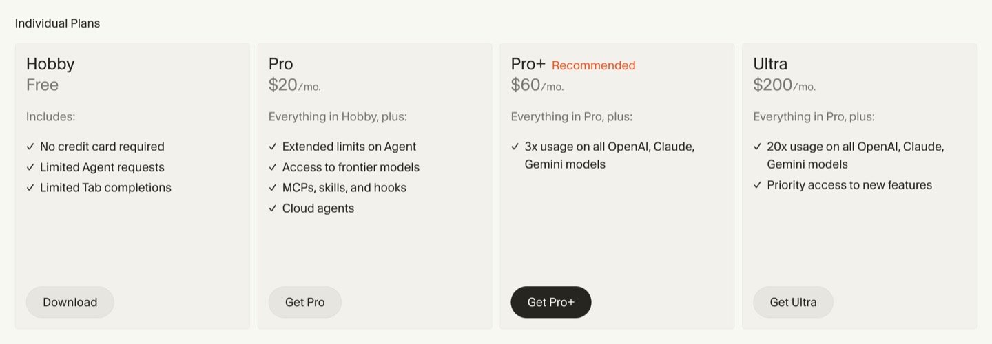 Cursor pricing plans — Hobby, Pro, Pro+, Ultra and Teams